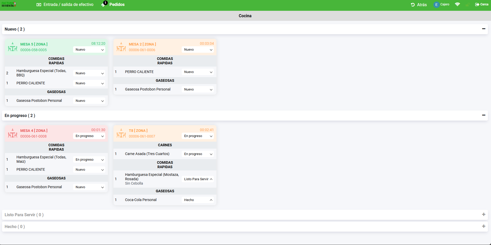 Pantalla remota de pedidos cocina con funciones especiales