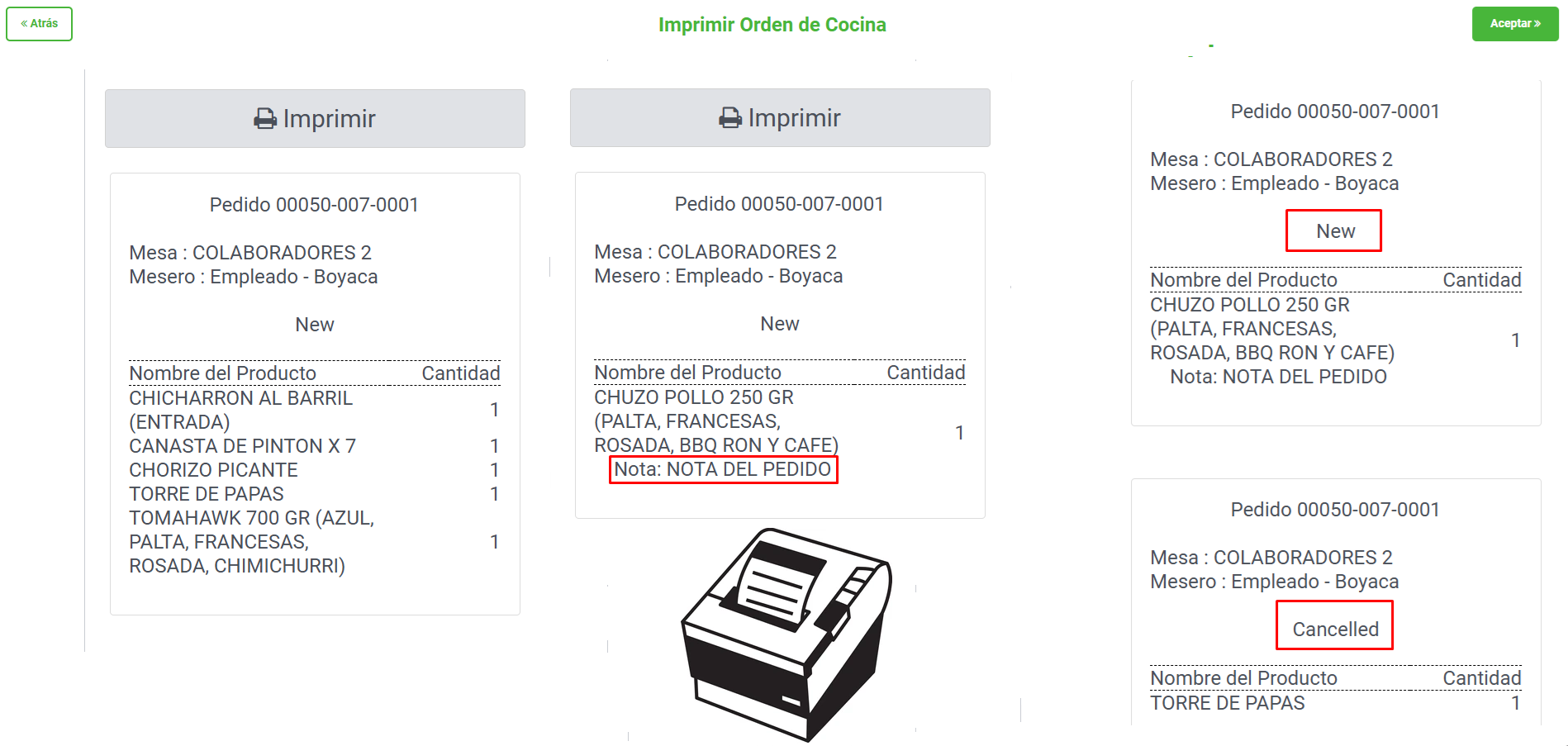 Impresión de comandas en impresora POS