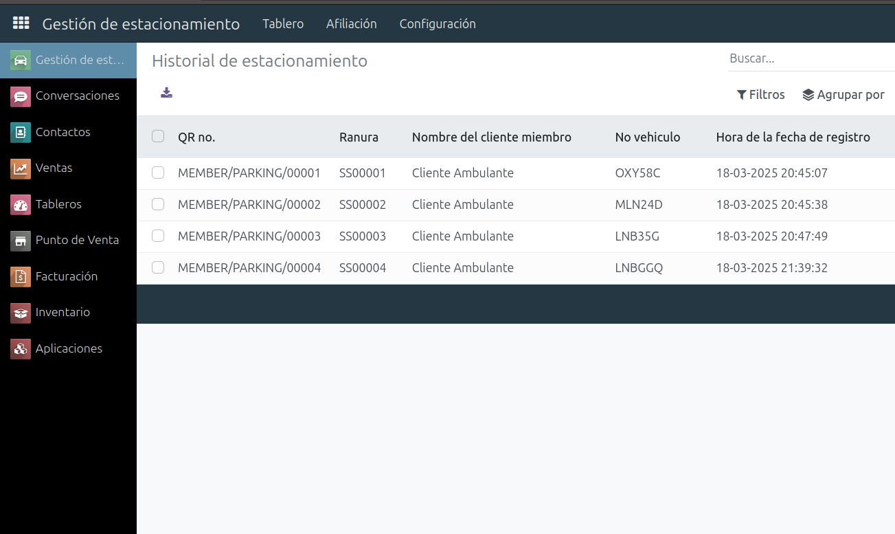Gestión tarifas y tickets parqueadero
